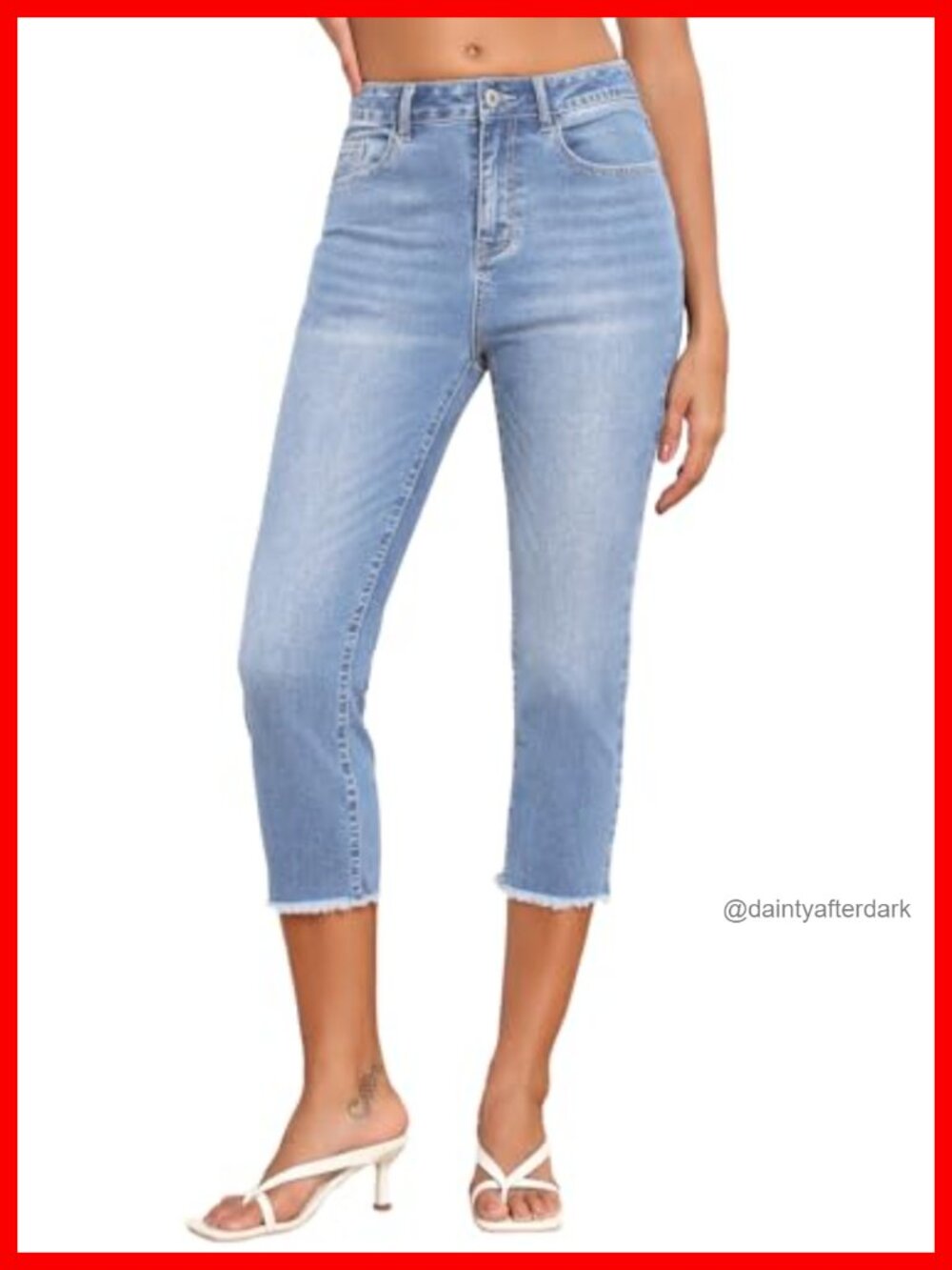 Women's High Waisted Straight Leg Capri Jeans Raw Hem Stretchy Denim